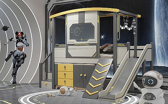 滑梯樓梯實(shí)木收納一體床
